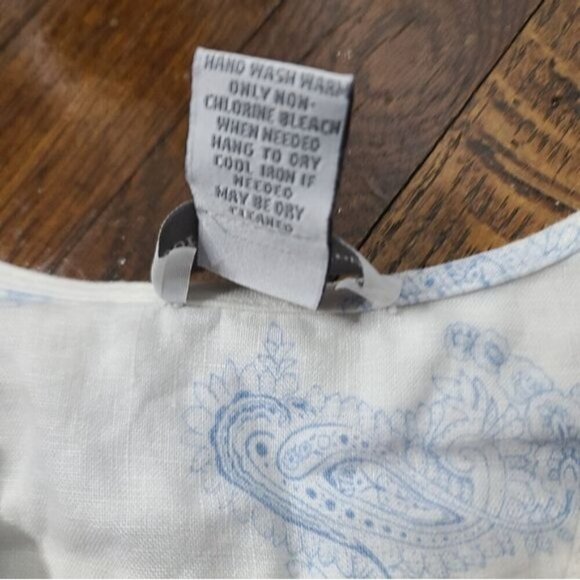 Soft Surroundings White Blue Paisley Floral Button Down Linen Shirt Coastal - Picture 9 of 11